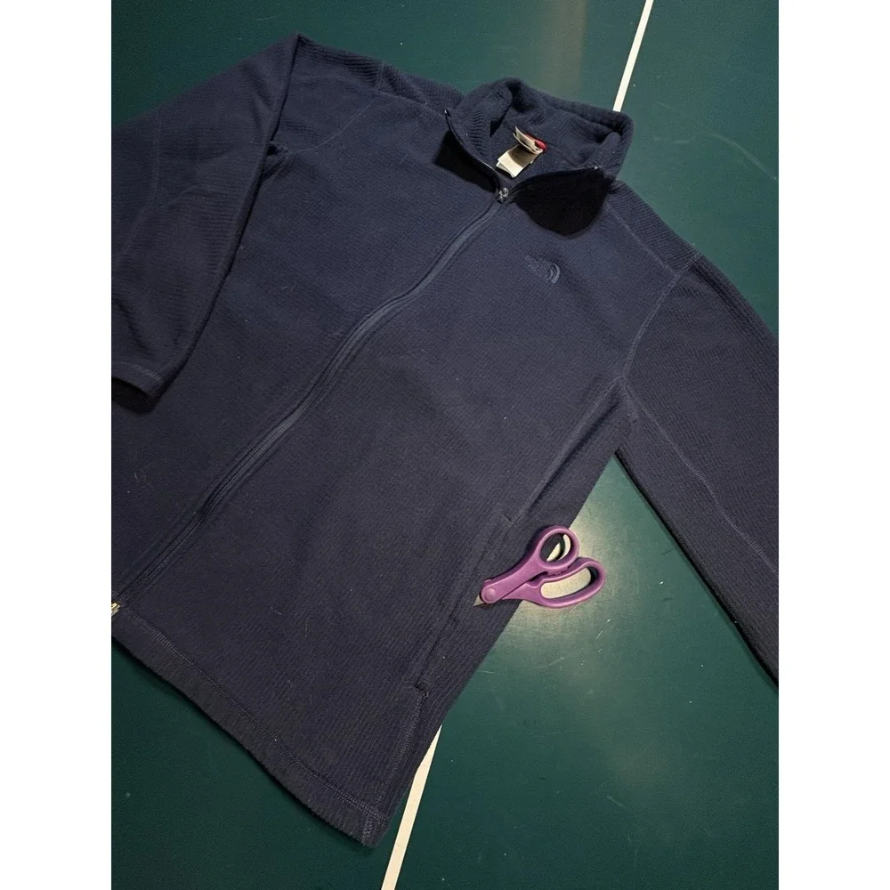 The North Face Waffle Knit Full Zip‎ Jacket Men's Large Navy Blue Fleece